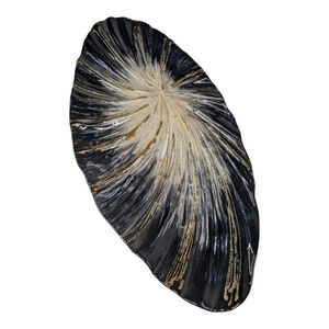 Oval Glass Serving Tray Plate Black Gold  Silver